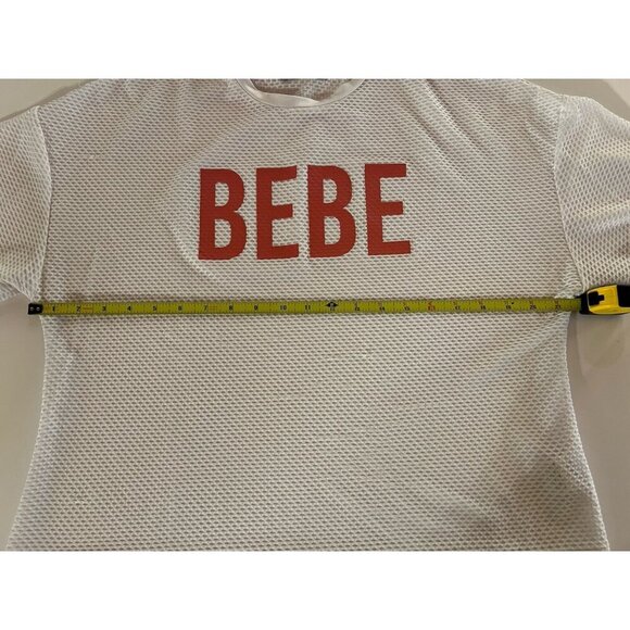 BEBE sport white mesh short slv oversized pink logo shirt sz L retro athletic - Picture 6 of 7